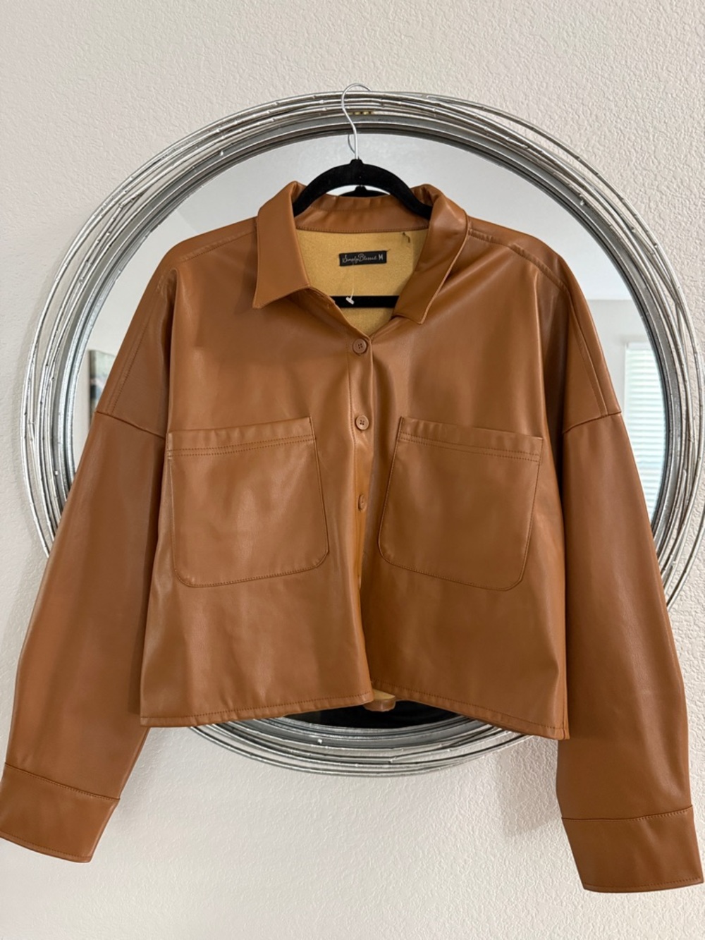 Chic Cropped Faux Leather Jacket – Tan New